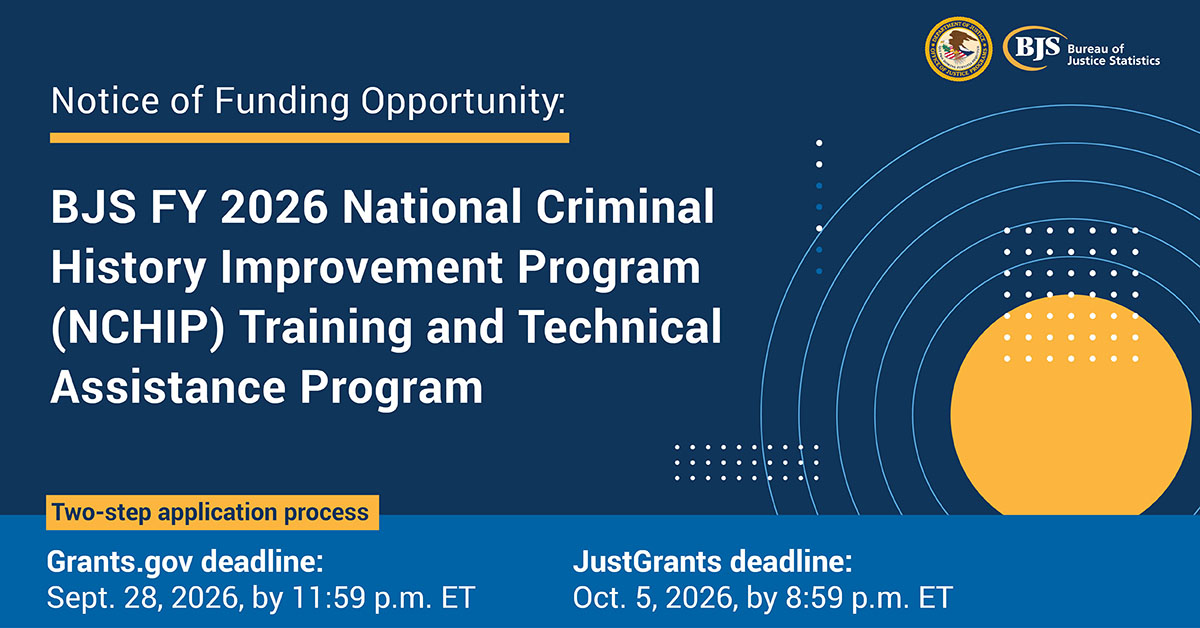National Criminal History Improvement Program Training Technical Assistance Program image that provides dates of the two-step process