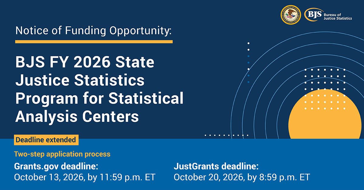 BJS FY 2026 State Justice Statistics Program for Statistical Analysis Centers Notice of Funding Opportunities Image