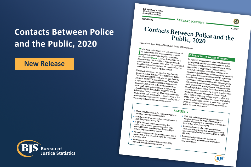 Cover image to report Contacts Between Police and the Public, 2020