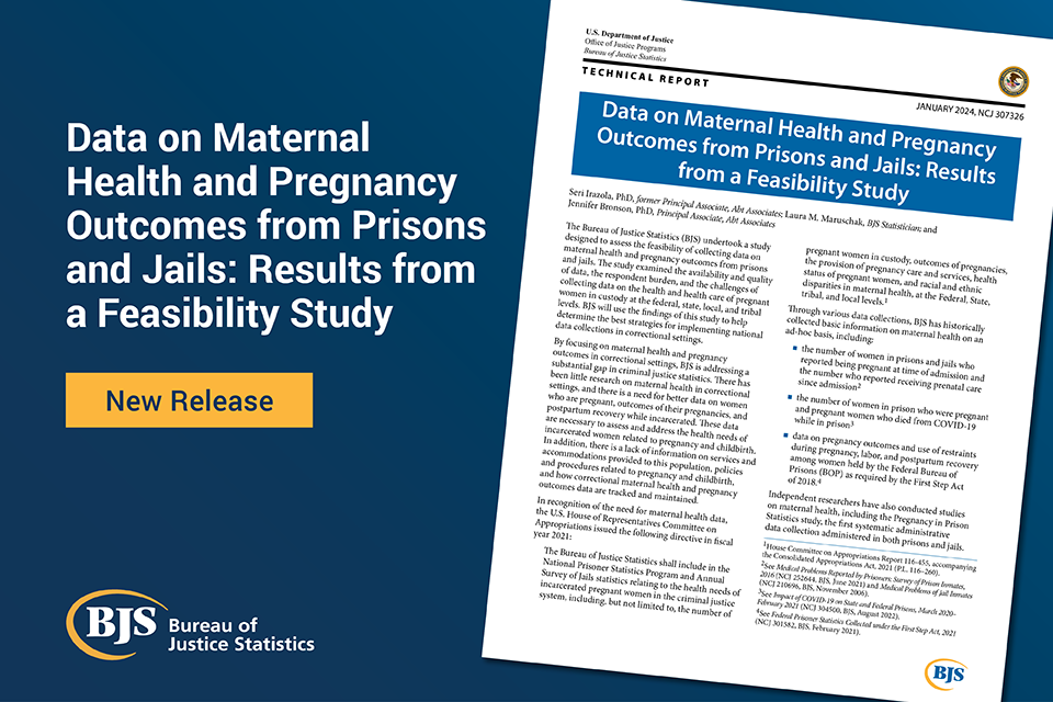 Publication card that say Data on Maternal Health and Pregnancy Outcomes from Prisons and Jails: Results from a Feasibility Study