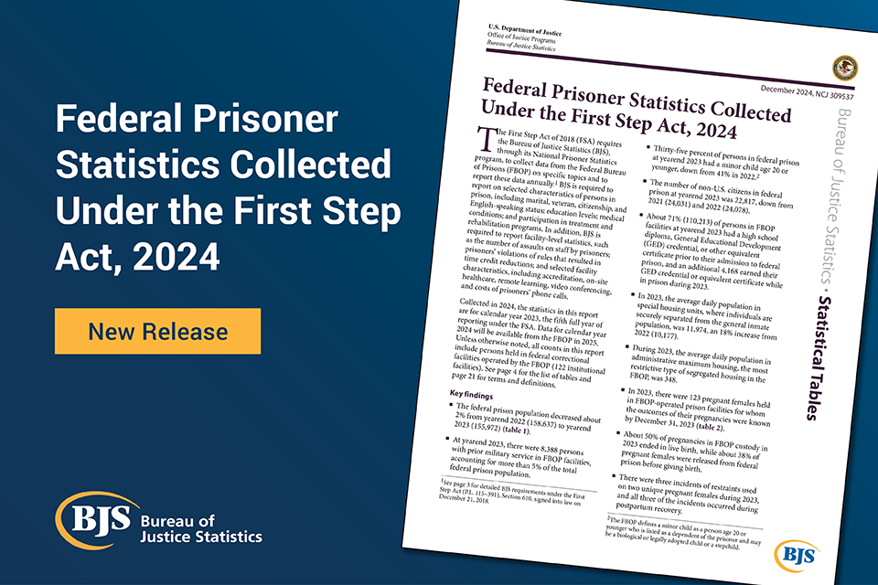 Image of the report on Federal Prisoner Statistics Collected Under the First Step Act, 2024