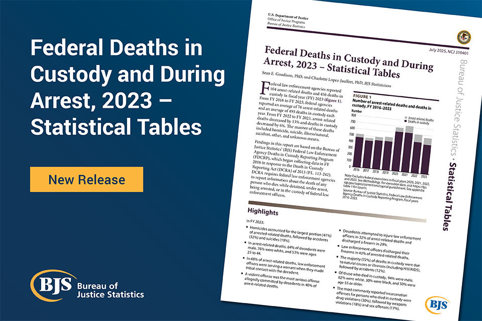 Federal Deaths in Custody and During Arrest, 2023 – Statistical Tables Pub Card