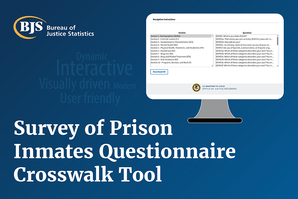 Survey of Prison Inmates Questionnaire Crosswalk Tool with a computer screen showing capture from the tool.