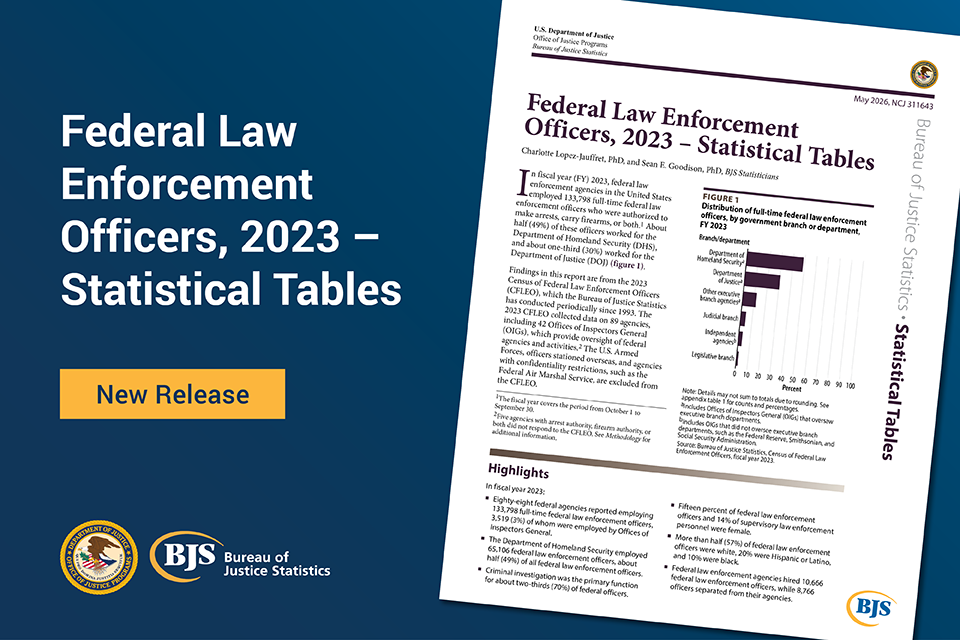 Federal Law Enforcement Officers, 2023 – Statistical Tables publication card with the report.