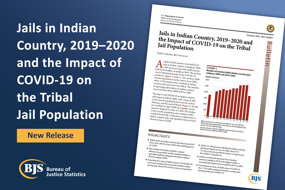 Cover image of Jails in Indian Country, 2019–2020 and the Impact of COVID-19 on the Tribal Jail Population report 
