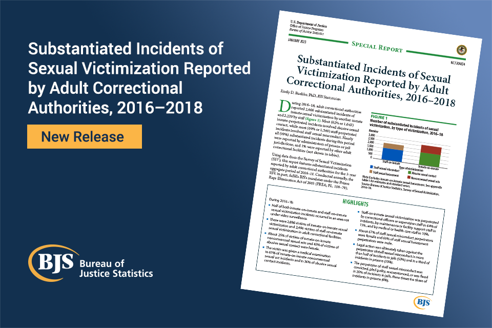Substantiated Incidents of Sexual Victimization Reported by Adult Correctional Authorities, 2016–2018 image of the report