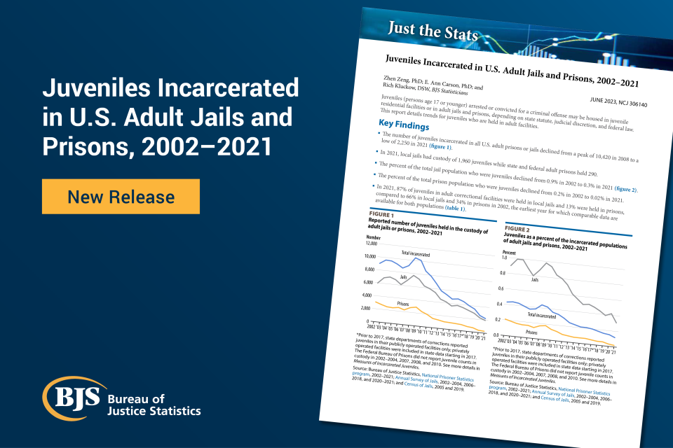 Juveniles Incarcerated in U.S. Adult Jails and Prisons, 2002–2021 Cover image of the report, Juveniles Incarcerated in U.S. Adult Jails and Prisons, 2002–2021